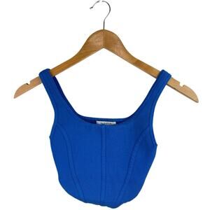 Aritzia Babaton Sculpt Blue Sleeveless Corset Bustier Rib Knit Tank Crop Top 2XS